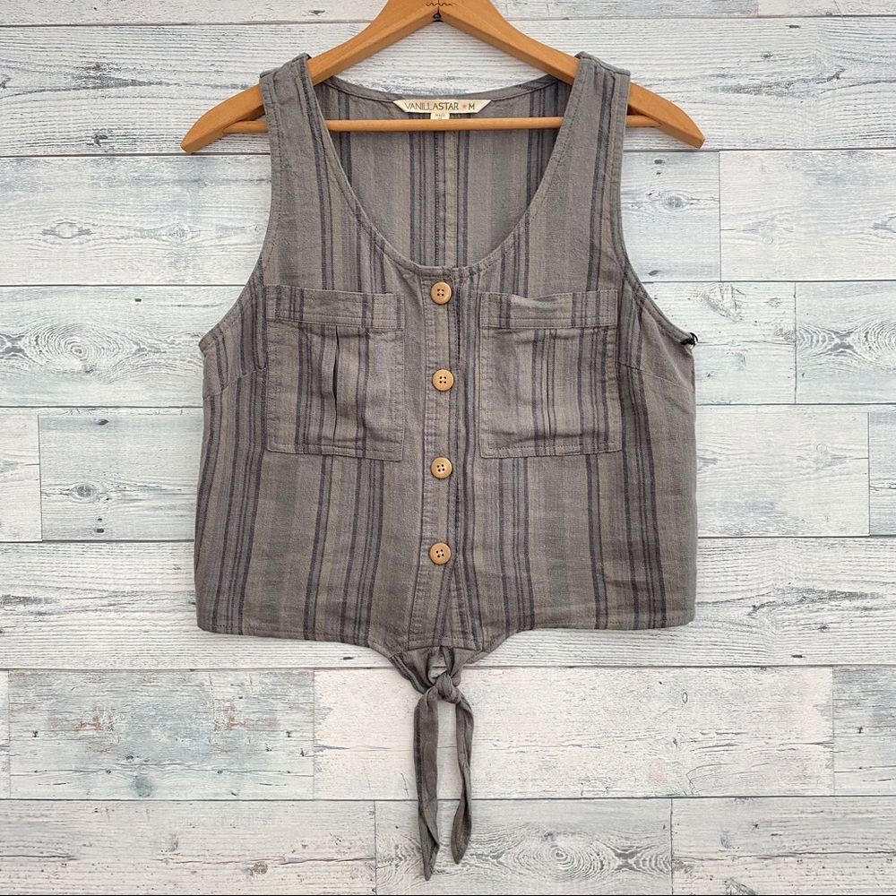 Vanilla Star Striped Button-up Sleeveless Top NWT Medium